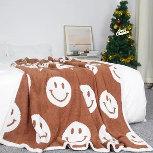 Wholesale Manufacturer Cozy Popular Adult Feather Yarn Big Smiley Face Blanket For Home Decoration