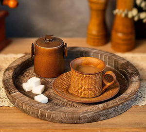 Plateau rond en bois de paulownia naturel, plateau de service en bois de style vintage pour la maison, la cuisine et le restaurant - Product Image 2