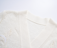 Ensemble élégant pour femmes, cardigan en tricot à col en V avec broderie et strass, pull en tricot blanc crème de luxe, jupe midi, tenue deux pièces pour femmes