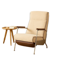 Fauteuil inclinable en tissu chenille avec structure en acier inoxydable et accoudoirs en bois massif, sans prise électrique, pour l'ameublement de la maison