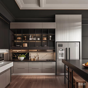 Armoire <span class=keywords><strong>de</strong></span> cuisine modulaire en acier inoxydable avec tiroirs, étagères et crédence pour appartement moderne et salle à manger - Product Image 3