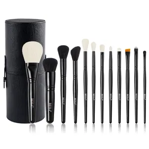 BEILI Custom Professional Matte Black Makeup Brushes Hight Quality Natural Hair Makeup Brush Set With Cosmetic Packaging