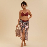 Ensemble bikini 3 pièces côtelé pour femmes grandes tailles, bandeau et taille haute, avec paréo de plage, style bohème pour les vacances, Nouveauté 2027