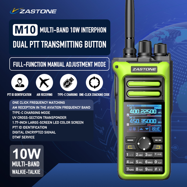 Zastone M10 High-Power 10 Watt Multifunctional Walkie-Talkie for Hams with Vibration and Multi-Band for Various Environments
