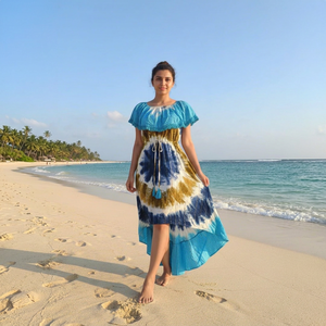 Handmade Custom Tie-Dye Maxi Dress Tassel Tie Neck Boho Lady Resort Wear Evening Party <b>Beach</b> Hot Sale <b>Kaftan</b> Dress Natural - Product Image 1