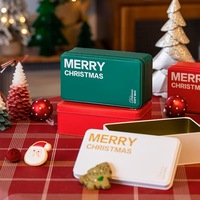 Boîte-cadeau de rangement de biscuits vides de forme rectangulaire fantaisie étain en métal de Noël
