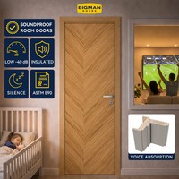 Porte intérieure acoustique en chêne massif pré-montée, style chevron, insonorisée, pour salon, de la marque Canadian Family House