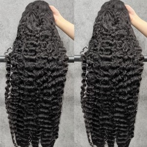 Perruque brésilienne bouclée à ondulations profondes avec dentelle frontale HD, densité 250%, 13x4, sans colle, en dentelle <span class=keywords><strong>suisse</strong></span>, noir naturel, vente en gros - Product Image 3