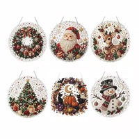 Décoration Murale de Noël DIY 5D : Ornement Suspendu Père Noël en Perles Acryliques et Strass, Style Nordique, Guirlande Murale