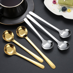 304 Stainless Steel <b>Gold</b> <b>Spoon</b> Long Handle Flat Bottom Round Soup Ladle Household <b>Serving</b> Tableware Food Grade - Product Image 3