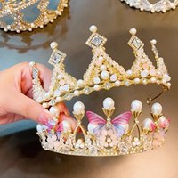 Bandeau en métal personnalisé en forme de couronne et de papillon pour princesse Accessoires de décoration pour gâteau d'anniversaire d'enfants de mariage de haute qualité