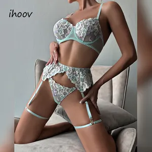IHOOV lingerie designed by Bordelle with Lace embroidery underwear bra thong set for women