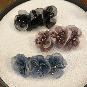 Horquilla de malla con flores, accesorio para el cabello de alta calidad, pinza para cola de caballo de primavera para mujer, con cuentas de cristal, hecha a mano, dulce y elegante. - Product Image 1