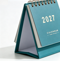 Kalender Meja Mini Warna Morandi Kustom dengan Jam, Kertas Seni, untuk Pajangan Kantor