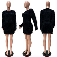 Ensemble tricoté pour femme, pull à manches longues uni et mini-jupe, automne-hiver
