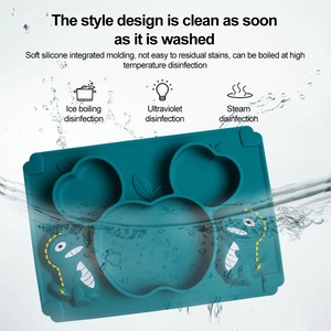 Plato de silicona para bebé, <span class=keywords><strong>cuchara</strong></span> suave con dibujos de dinosaurios, utensilios de entrenamiento para alimentación, juego de vajilla para niños, resistente al agua, 6-36 meses - Product Image 5