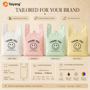 ถุงพลาสติกใสแบบเสื้อยืด HDPE ยี่ห้อ Taiyang พิมพ์ลายหน้ายิ้มขอบคุณ สำหรับใส่สินค้า - Product Image 4