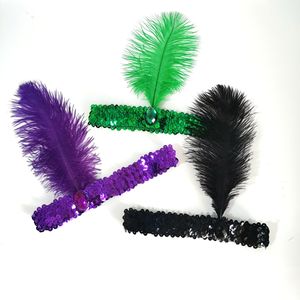 Serre-tête à paillettes pour femmes, bandeau multicolore à plumes - Product Image 4
