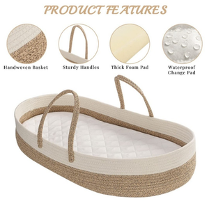 Foldable Handmade Woven Gift Set Diaper <strong>Moses</strong> <strong>Basket</strong> 100% Cotton Rope Baby Changing <strong>Basket</strong> with Waterproof Pad Mattress for Baby - Product Image 4