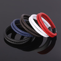 Bracelet en cuir véritable à double couche avec fermoir en acier inoxydable au design simple pour hommes