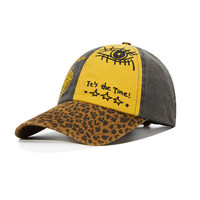 Gorra de Béisbol Retro Lavada con Parches de Leopardo y Bordado de Ojos en Contraste, Estilo Hip Hop Urbano Unisex para Exteriores