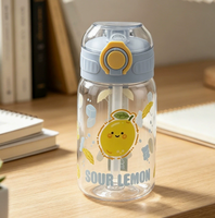 Nieuwe schattige fruitvormige rietjesbeker 420ml inhoud, milieuvriendelijk, herbruikbaar, met één-klik opklapdeksel voor kinderen, studenten en buitengebruik