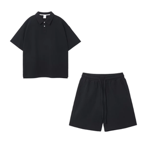 Personalice su logotipo Algodón 330g Waffle Polo Camiseta y pantalones cortos Traje Suelto Casual Top Traje Unisex Polos de alta calidad - Product Image 5