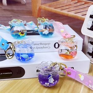 Cute Acrylic Fish Tank Shape Key Chain Keyring Quicksand Liquid <b>Floating</b> Ocean Fish Keychain Boutique Car Pendant - Product Image 1