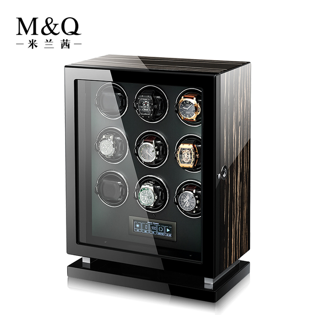 M&Q Luxury Watch Box Winder for Tourbillon Automatic Watchwinder Case Lock 9 Slot Organizer Display Dustproof Boxes Z6309