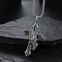 Unisexe classique européen américain rétro mode prière main en acier inoxydable Zircon charme collier argent perle chaîne géométrique
