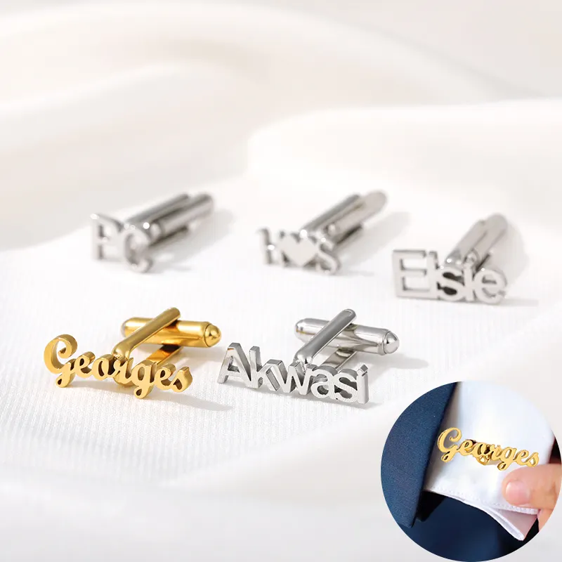 Luxury Gold Plated Stainless Steel alphabet Cufflinks Shirts Men Personalized Custom Name Luxury Cufflinks for Men