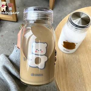 <b>Cute</b> Cartoon <b>Bear</b> Glass Cup High Borosilicate Heat Resistant Screw On Lid Student Korean Style Drinkware - Product Image 5