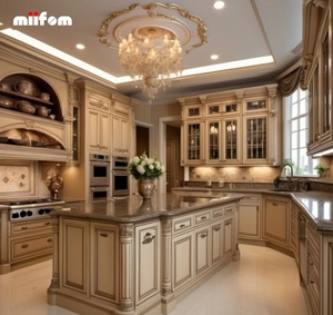 Meuble <span class=keywords><strong>de</strong></span> <span class=keywords><strong>cuisine</strong></span> blanc classique français sur mesure avec garniture dorée, vitrine en verre et <span class=keywords><strong>plan</strong></span> <span class=keywords><strong>de</strong></span> <span class=keywords><strong>travail</strong></span> en marbre pour projet <span class=keywords><strong>de</strong></span> villa australienne - Product Image 3