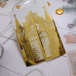 Invitations de mariage en forme de château de conte de fées en miroir doré, OEM, argent, blanc, noir, <span class=keywords><strong>d</strong></span>écoupe au laser, carte de fête <span class=keywords><strong>d</strong></span>'anniversaire - Product Image 3