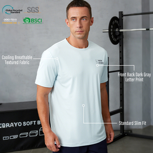 HUCAI Custom Nylon Ademend Zacht Bedrukt Logo Activewear Gebonden Zoom Reguliere Dry Fit Fitness Training Gym T-Shirt Heren - Product Image 2