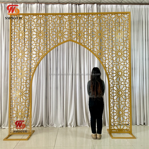 ฉากหลังโค้งโลหะสีทองลายใหม่ทันสมัยสำหรับตกแต่งเวทีงานแต่งงาน - Product Image 1