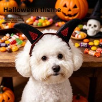 Masque en feutre avec cornes de diable et serre-tête fantaisie à oreilles de chat scintillantes pour chiens et chats - Fournitures de fête - Vente chaude pour Halloween