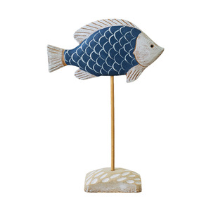 Figurine de poisson en bois, style nordique, objet décoratif pour la maison, le bureau, cadeau artisanal, couleur bleu, vert, blanc - Product Image 3
