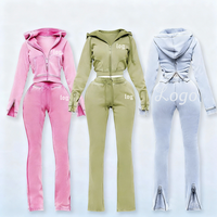 Nouvel Ensemble OEM Tendance : Veste Zippée, Survêtement Vierge et Crop Top Rose à Capuche, Style Vintage Délavé à l'Acide, Personnalisable pour Femme