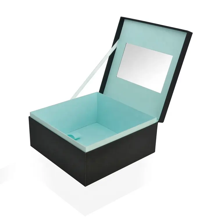 힌지 뚜껑이있는 매트 블랙 특수 종이 고급 향수 화장품 포장 판지 선물 상자