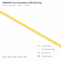 WISMART Bande LED COB sans bordure 24V 5mm 400 LED/m 10m IP20 Lumière sans points pleine largeur 2700K 3500K 4100K 5000K 6000K pour armoire
