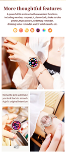 Montre connectée pour femmes avec écran TFT, boîtier en alliage, surveillance de la santé, rappel d'appels et de messages, suivi de la fréquence cardiaque, du sommeil et de la forme physique - Product Image 6