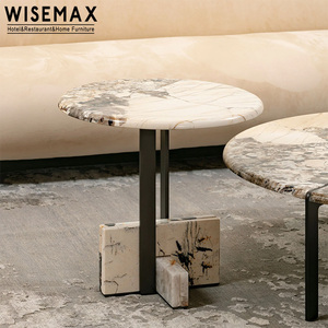 WISEMAX FURNITURE Table basse moderne de luxe léger pour salon, table basse en métal avec plateau en marbre pour hôtel, café, villa, appartement - Product Image 3