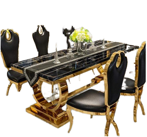 Table à <span class=keywords><strong>manger</strong></span> rectangulaire moderne en acier inoxydable avec plateau en marbre, étanche, pour <span class=keywords><strong>6</strong></span> <span class=keywords><strong>personnes</strong></span>, mobilier de <span class=keywords><strong>salle</strong></span> à <span class=keywords><strong>manger</strong></span> et de cuisine, vente chaude - Product Image 1