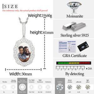 Collana con Ciondolo Moissanite Certificato, Placcata Oro, <span class=keywords><strong>Argento</strong></span> Sterling <span class=keywords><strong>925</strong></span>, Moissanite VVS, Ciondolo Personalizzato con Foto - Product Image 6