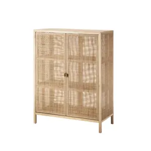 Modern kitchen Storage Cabinet Rattan Living Room Solid Wooden Cabinet