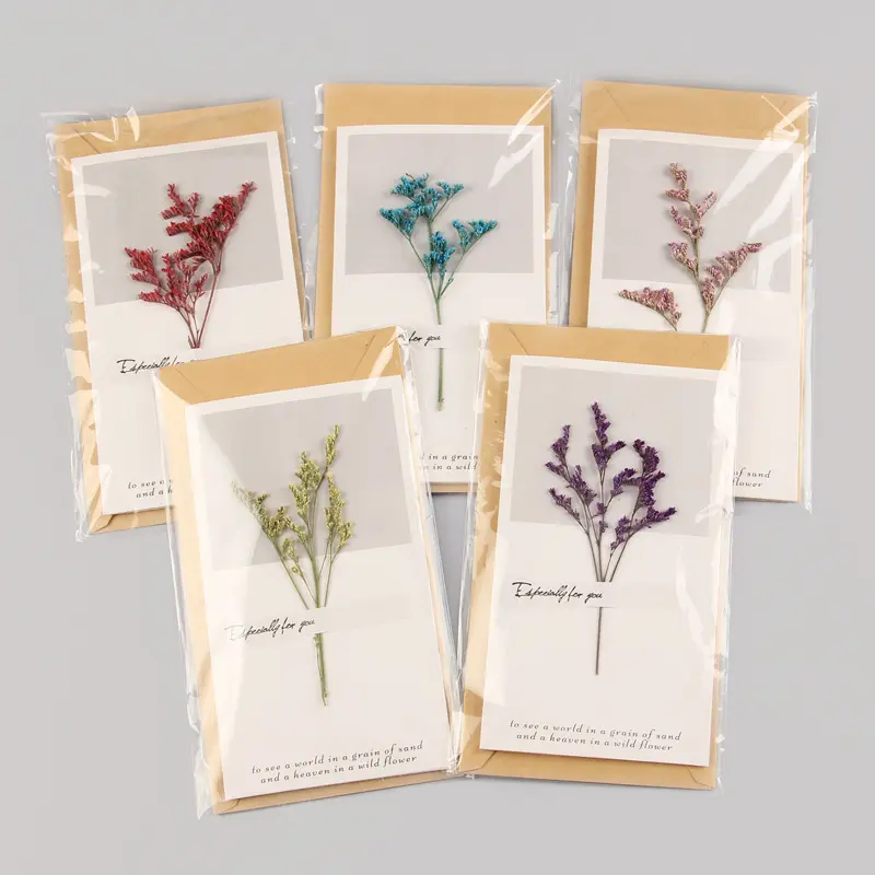 Étiquettes d'emballage privé de fleurs séchées créatives personnalisées carte de vœux lettre d'invitation cartes de remerciement pour les petites entreprises