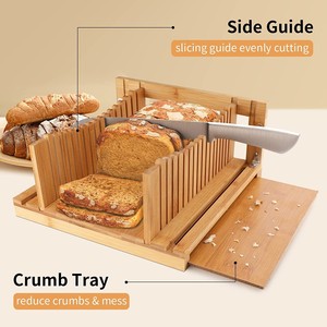 Bamboo <b>Bread</b> Box Double Layer Wooden Storage With Slicer For Kitchen Countertop - Product Image 4