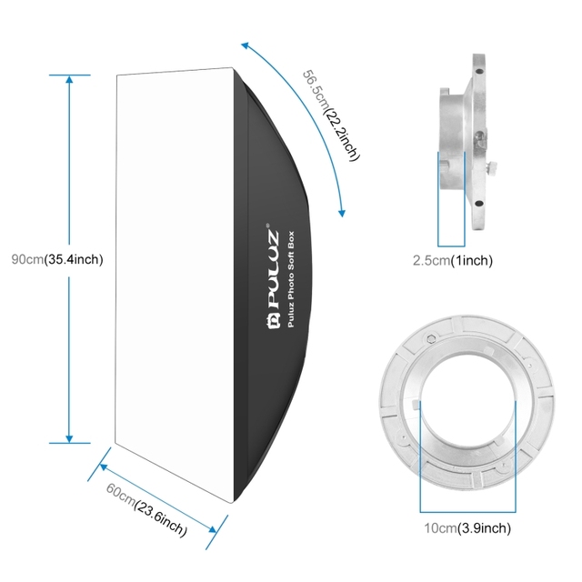 Original Factory PULUZ 60 X 90cm Rectangle Speedlite Flash SoftBox Bowens Mount Diffuser Box for Product Photography