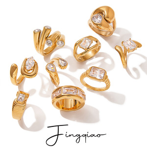 Yueli Geometric Zircon <b>Ring</b> <b>Set</b> <b>Gold</b> Tone Unisex Party Jewelry - Product Image 1